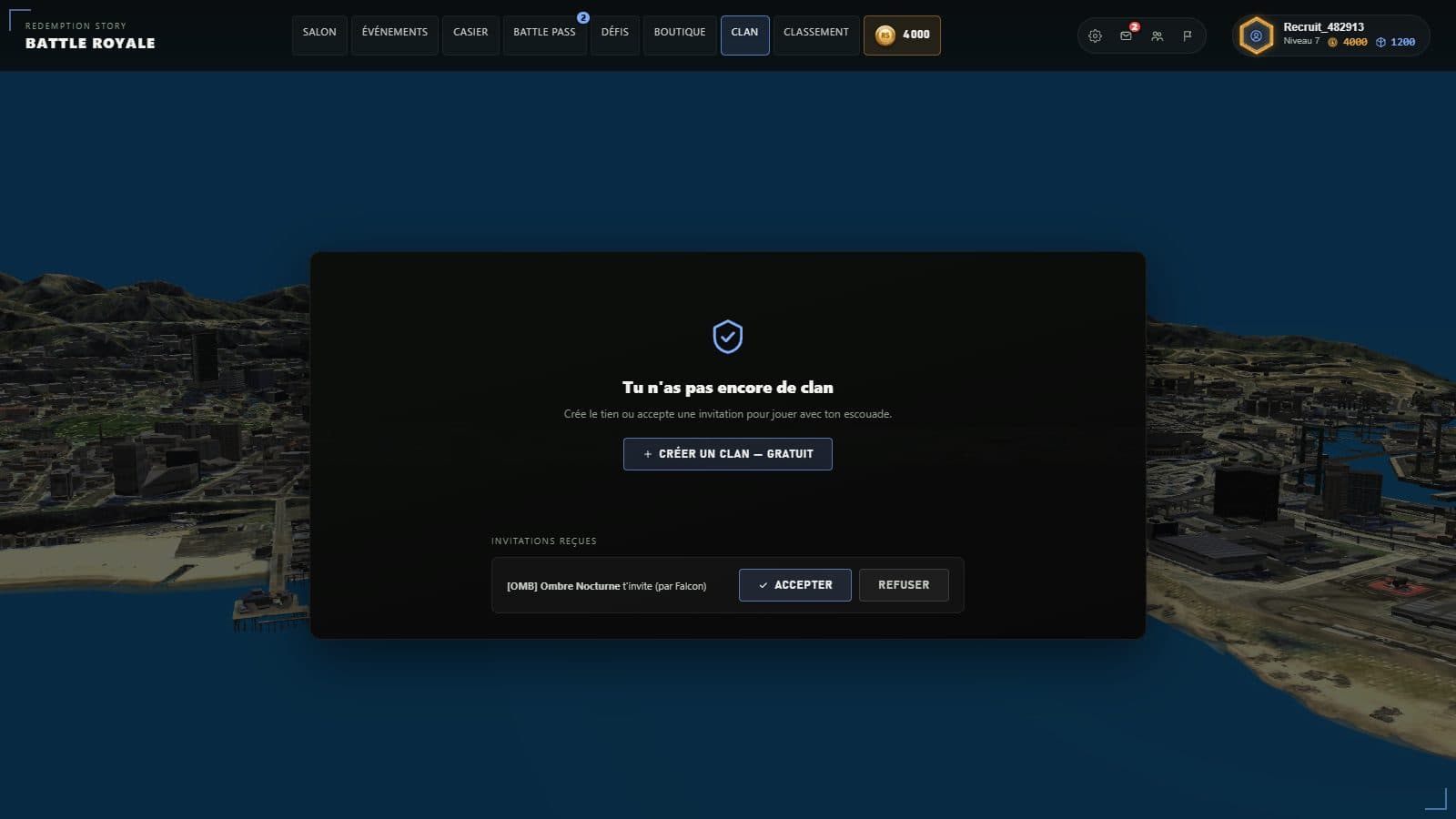 Clan — Capture de l'interface du jeu, avec des données de démonstration.