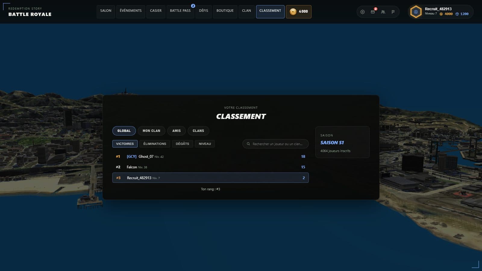 Classement — Capture de l'interface du jeu, avec des données de démonstration.