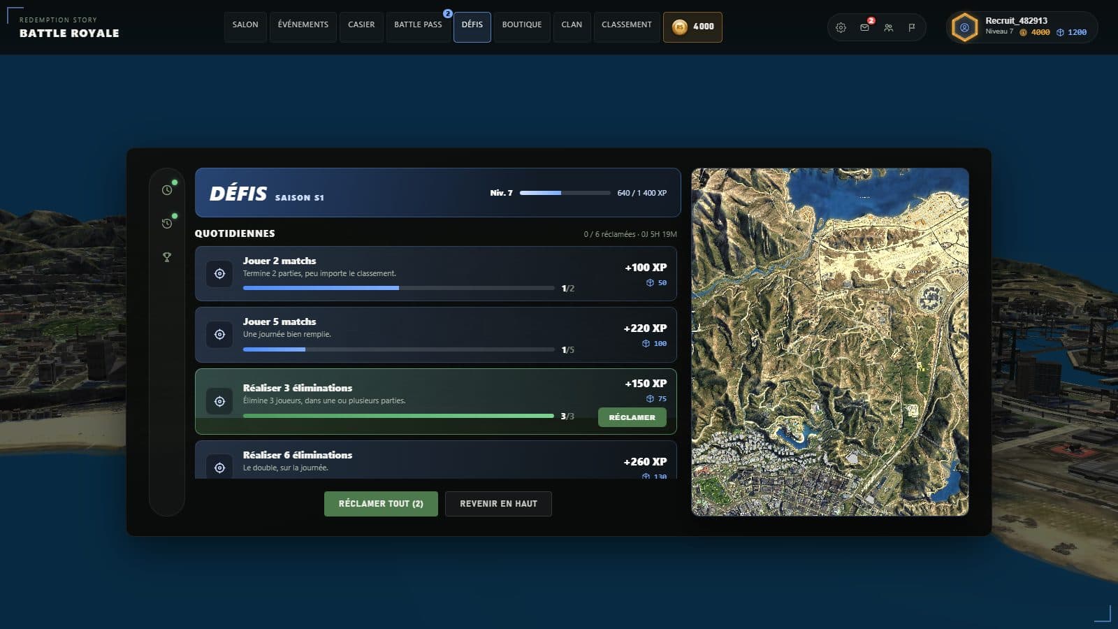 Défis — Capture de l'interface du jeu, avec des données de démonstration.