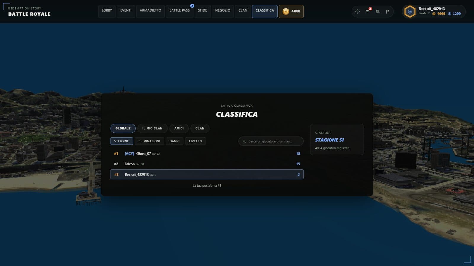 Classifica — Cattura dell'interfaccia del gioco, con dati dimostrativi.