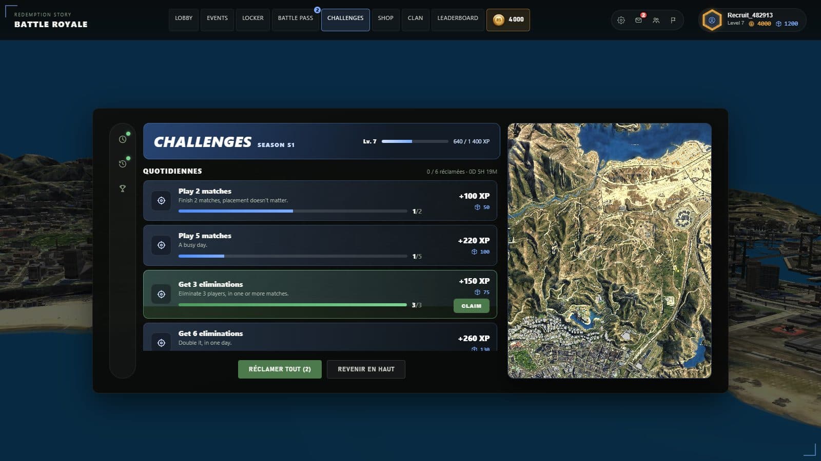 Challenges — A capture of the game's interface, with demo data.